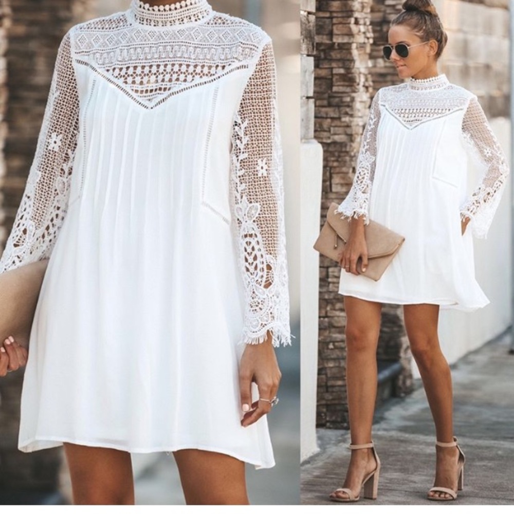 White pocketed crochet lace dress